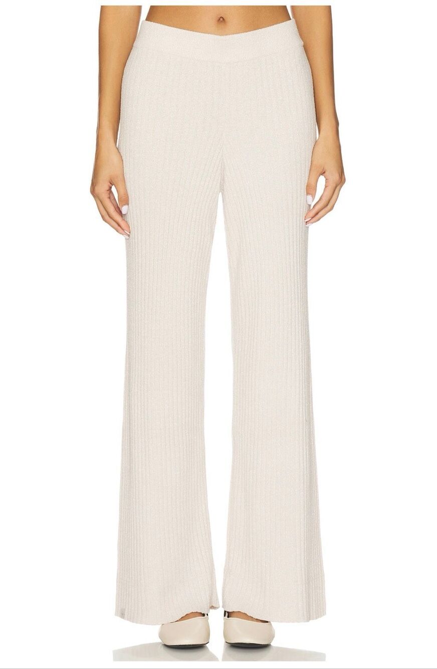 NWT Barefoot Dreams Medium CozyChic Ultra Lite Lurex Rib Wide Leg Pants in Chai